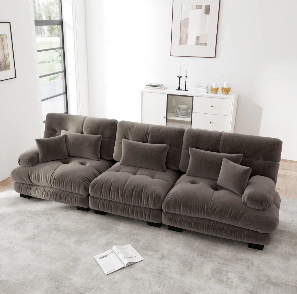 Divano angolare modulare 3 posti 313x77x81 cm in ciniglia marrone