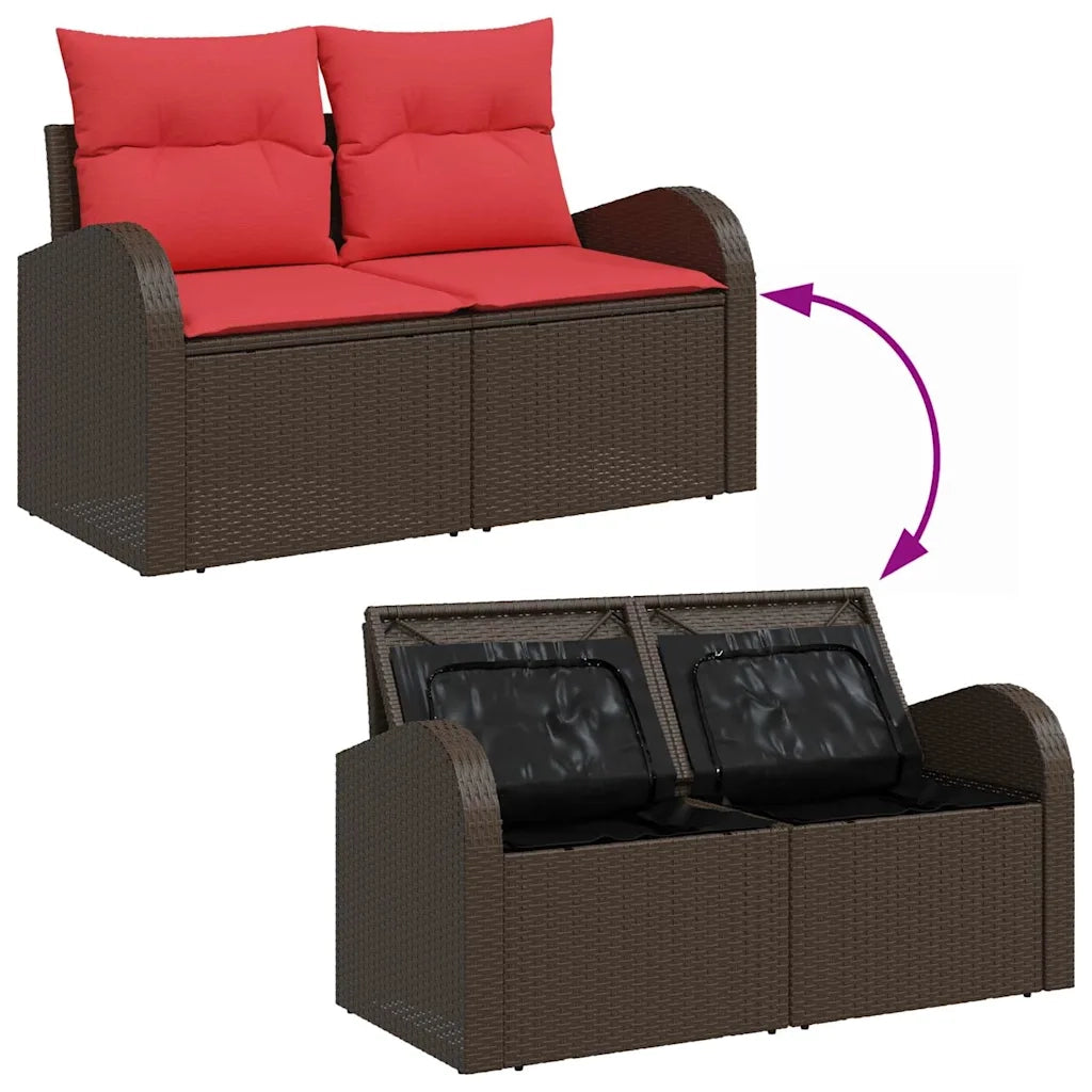 Set di divani con cuscino 6 pcs Marrone e Rosso polyrattan 3354823