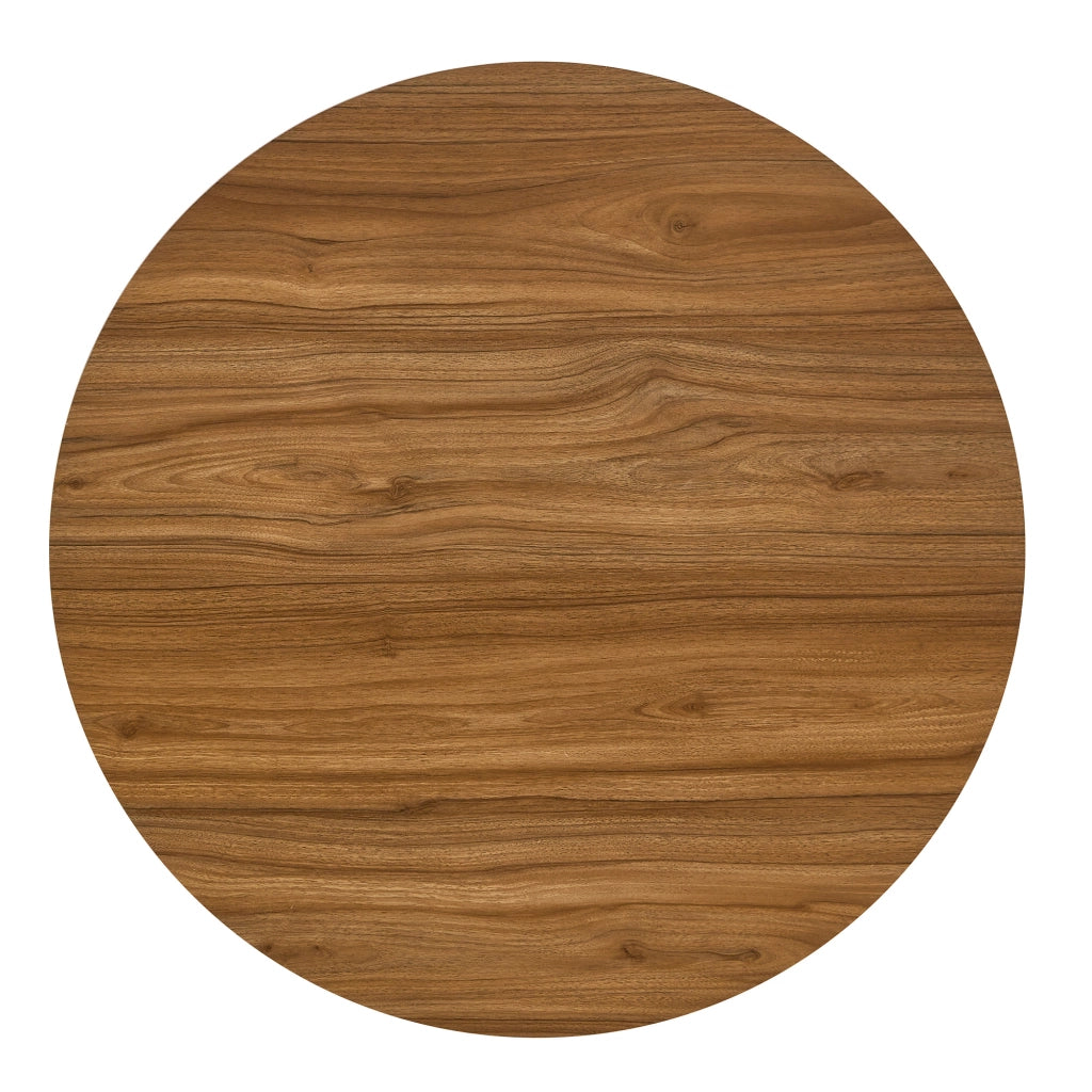 Tavolino da divano rotondo con piano in MDF effetto noce e struttura treppiede in metallo nero