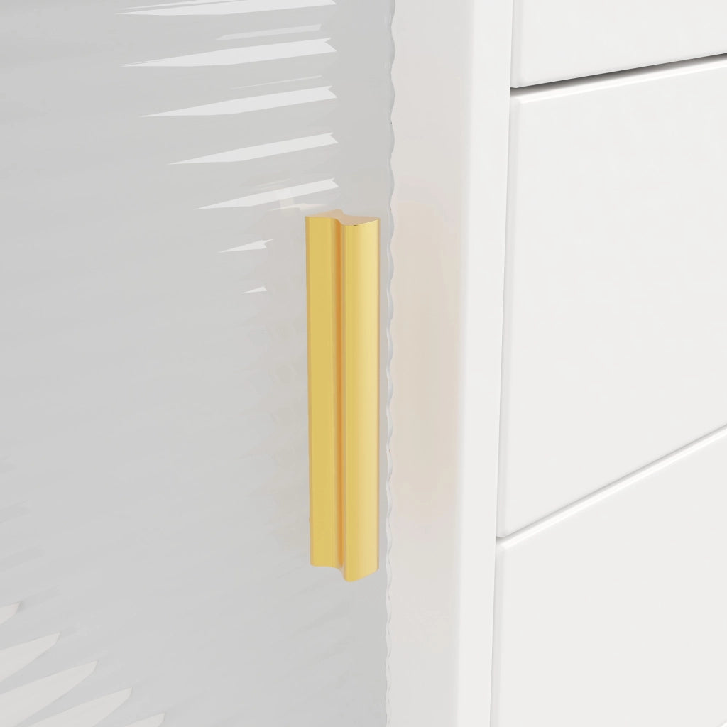Mobile alto da cucina 145x39x171 cm con ante scorrevoli, LED RGB e vetro rigato bianco HAVRYA