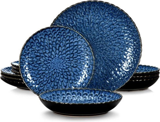 Set da servizio - 12 pezzi - 4 persone - Ceramica - Blu