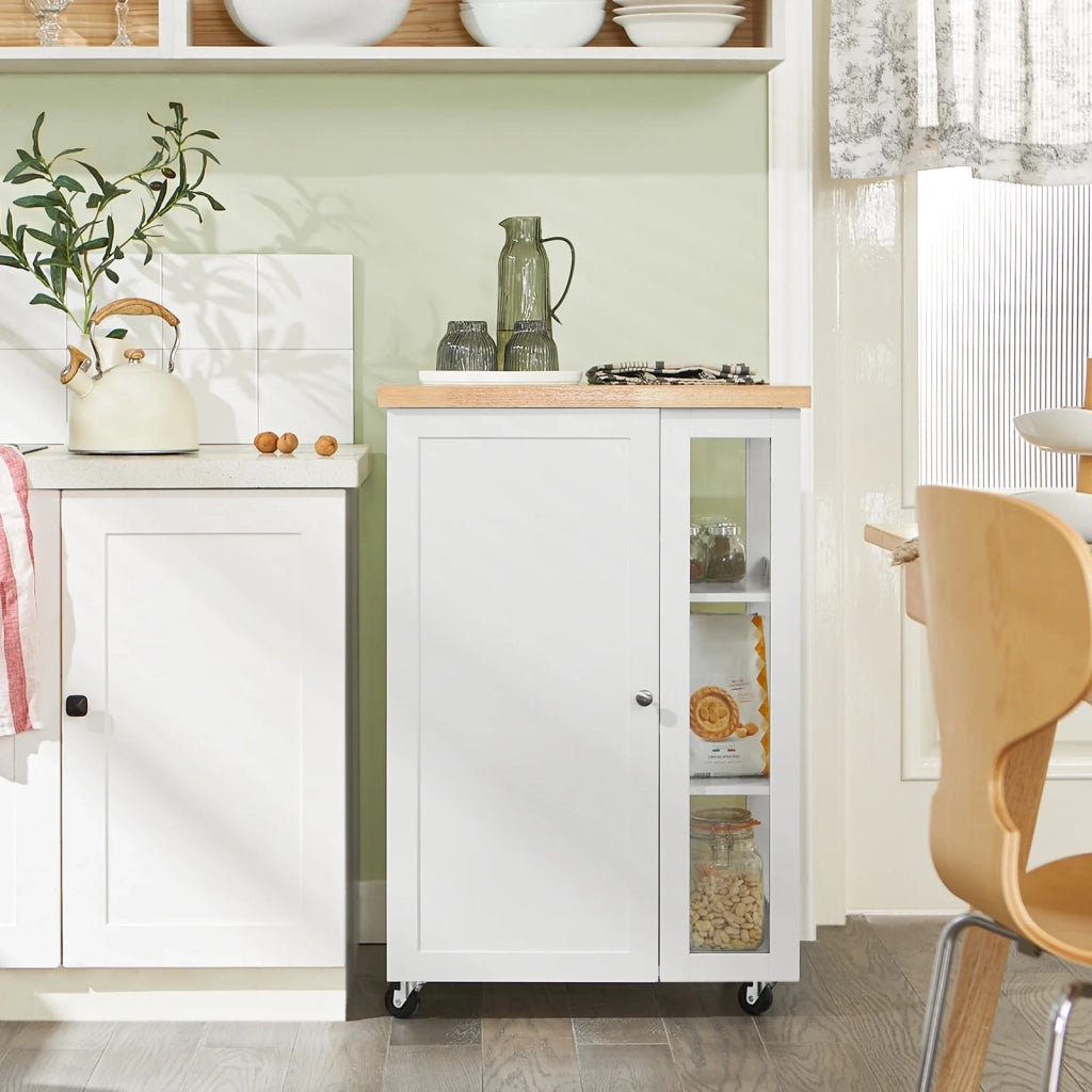 Carrello Cucina Credenza Bianca con Armadio e portabottiglie Bianco FKW75-WN