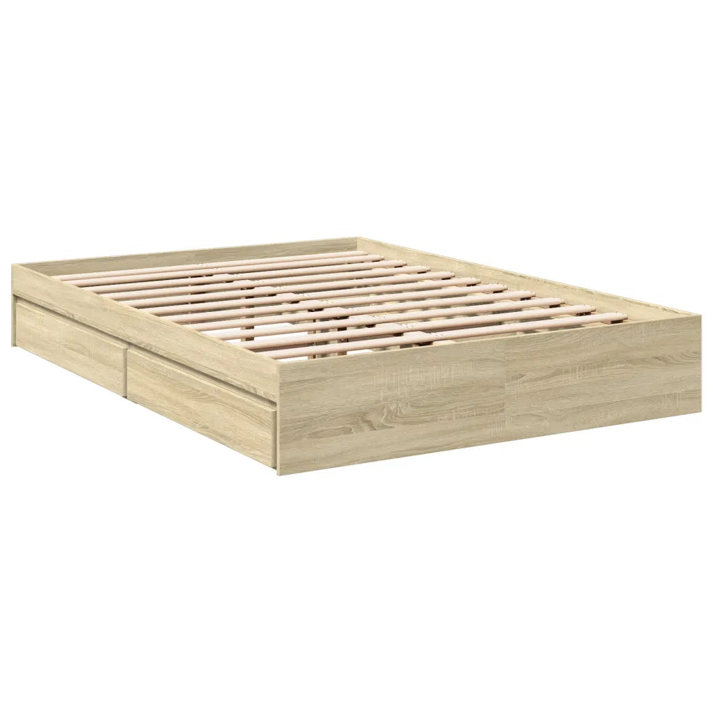 Letto matrimoniale | Letto per adulti | Giroletto Cassetti Rovere Sonoma 120x190 cm Legno Multistrato