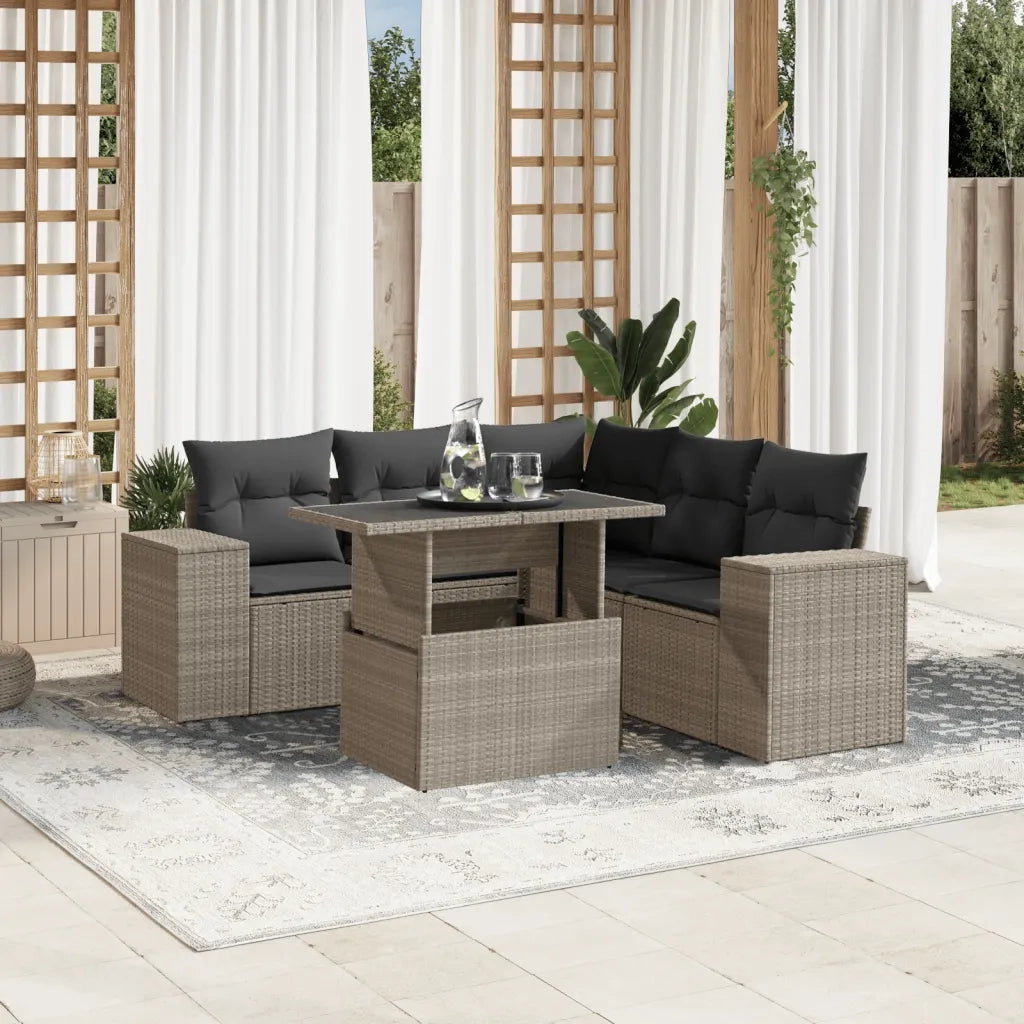 Set Divano da Giardino 6pz con Cuscini Grigio Chiaro Polyrattan