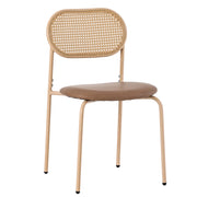 Set di 6 sedie da pranzo con schienale ovale in rattan; PU e gambe in metallo; marroni