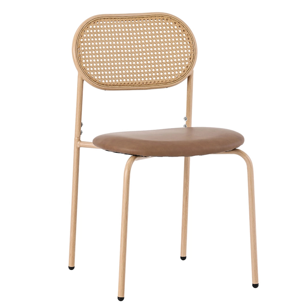 Set di 6 sedie da pranzo con schienale ovale in rattan; PU e gambe in metallo; marroni