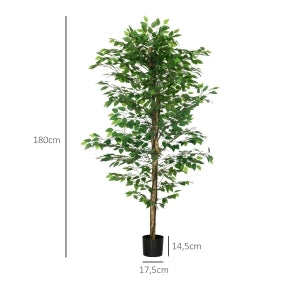 Ficus artificiale con 1260 foglie e vaso in cemento verde; altezza 180 cm per interni ed esterni