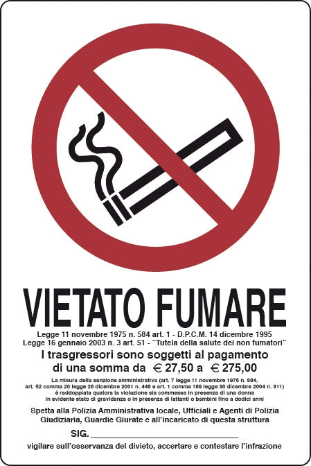 TARGA VIETATO FUMARE L.311/1 180X120 MM- 10,0 pz