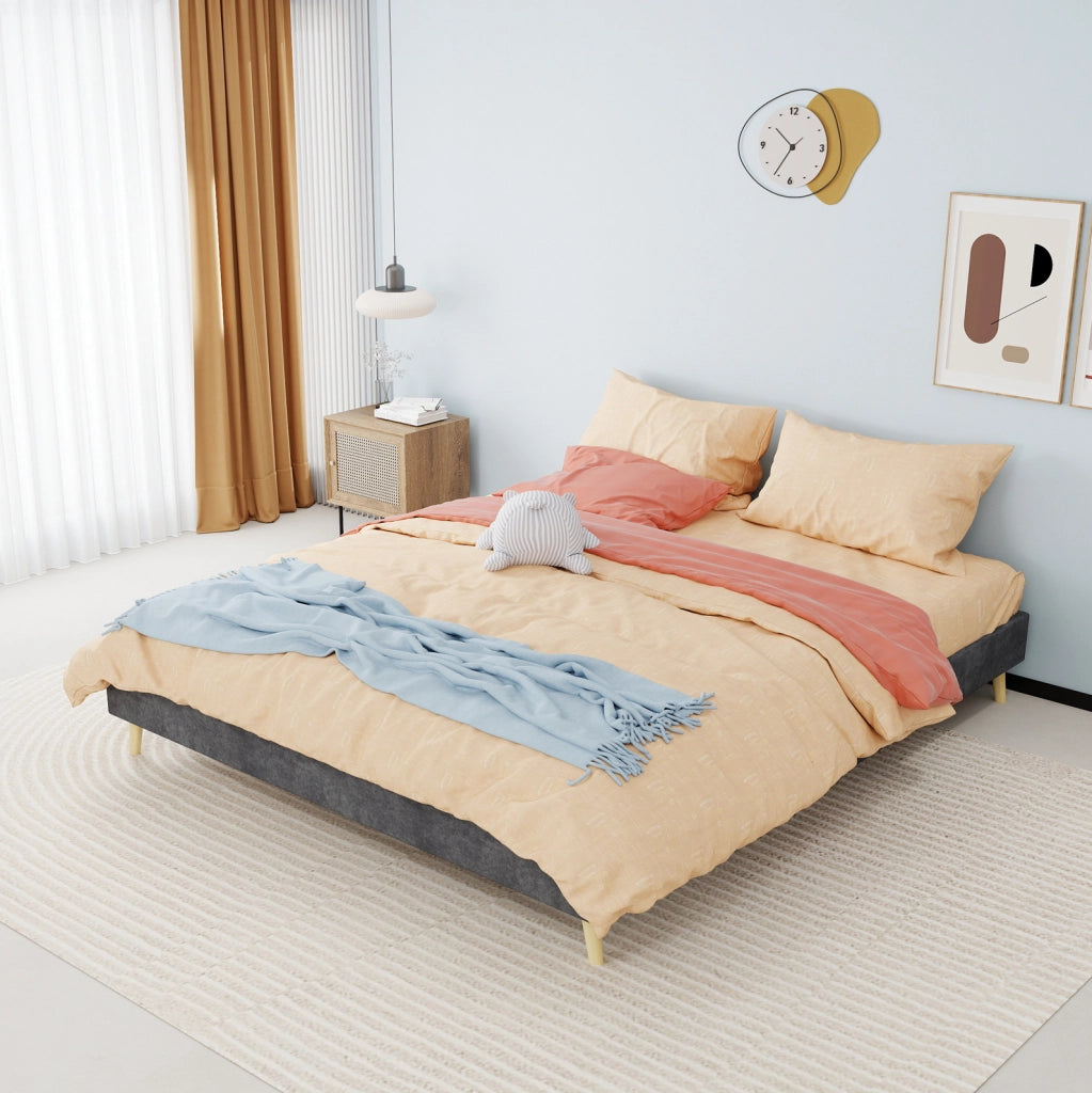 Letto matrimoniale 160x200 cm grigio in tessuto e metallo, struttura moderna