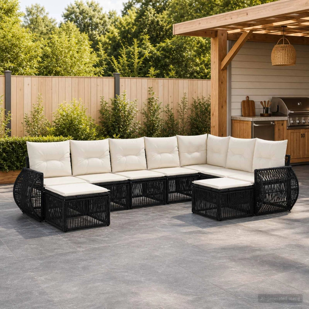 Set Divano da Giardino 9 pz Nero polyrattan 3435604