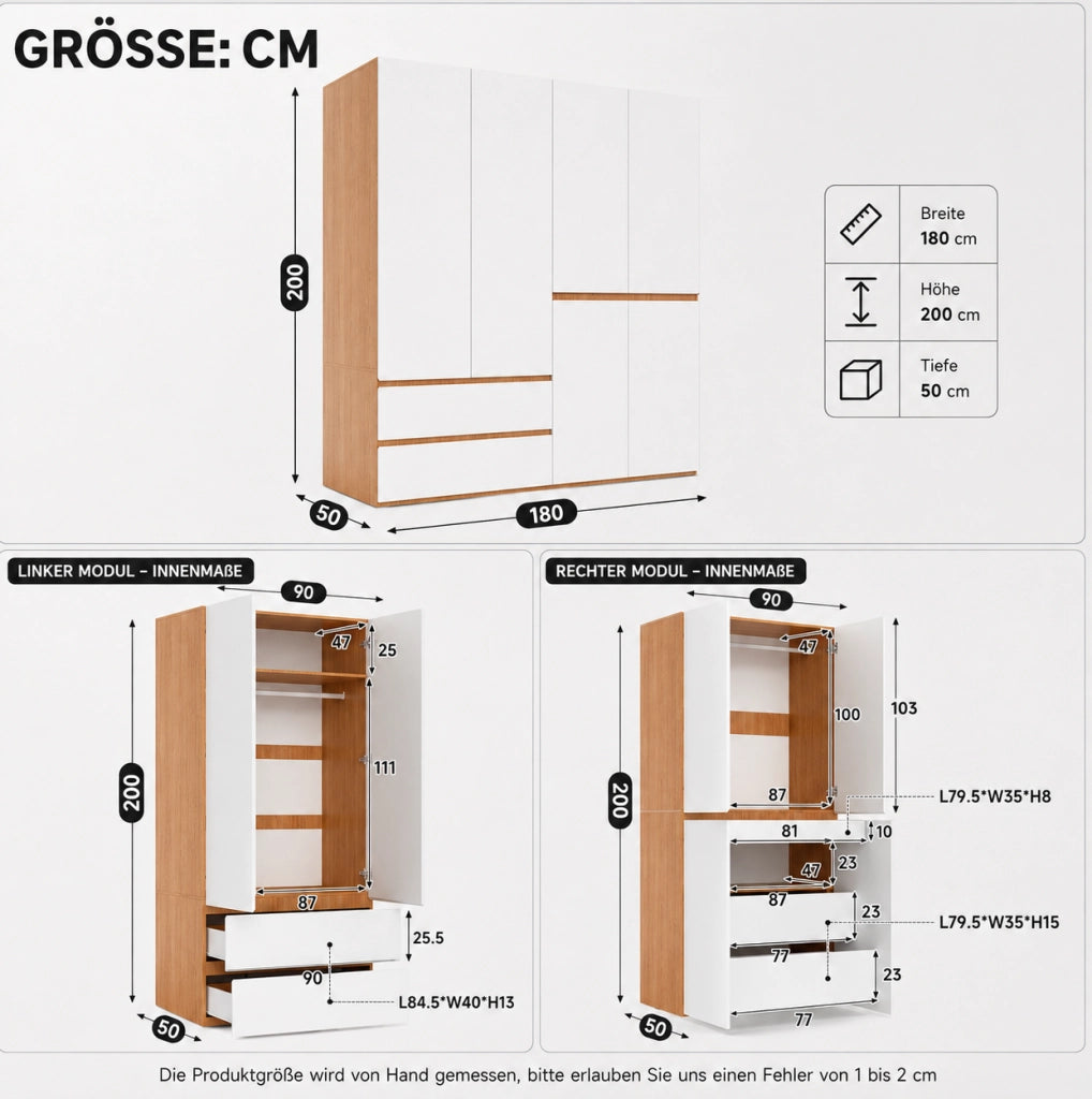 ARMADIO 6 Ante Battenti 5 Cassetti Bianco e Rovere Artisan