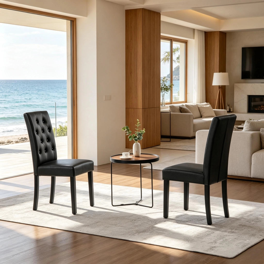 Sedie da sala da pranzo set 2 con schienale alto ergonomico e piedini regolabili, in similpelle e legno nero