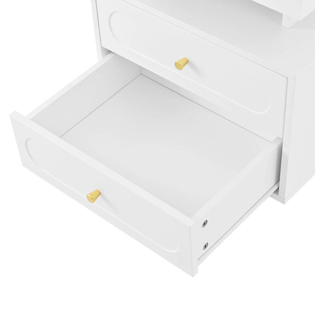 Comodino bianco con illuminazione LED, 2 cassetti e vano aperto, 100x40x60 cm