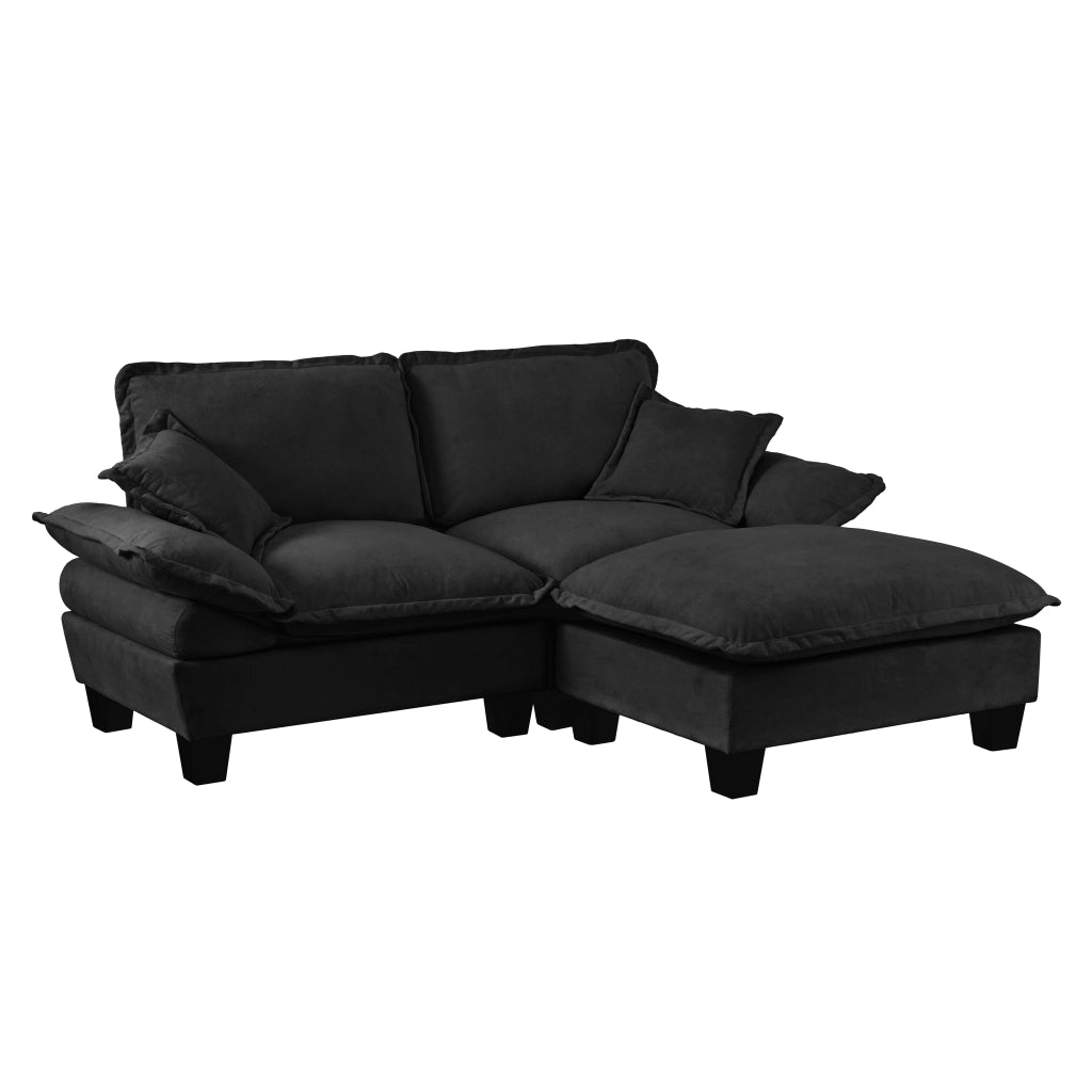 Divano Angolare Modulare con Ottomane ¨C MINIMAL ¨C Chenille Nero, Cuscini Inclusi