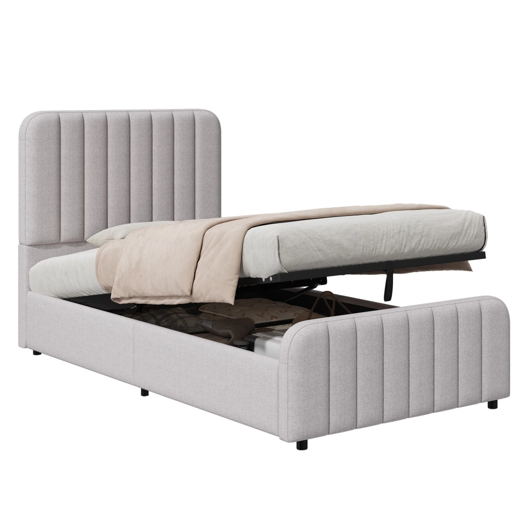 letto imbottito lino grigio 90 x 200 cm