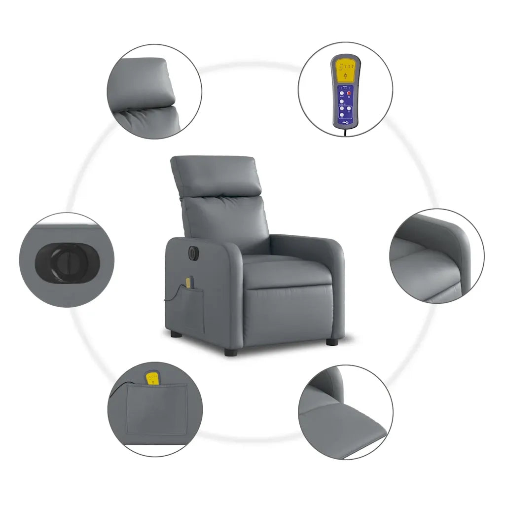 Poltrona Massaggiante | Sedia Relax Elettrica Reclinabile Grigio Similpelle