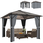Gazebo da giardino 3 x 3 m con tetto in policarbonato, struttura in alluminio grigio scuro e tende con zanzariera, resistente e pratico
