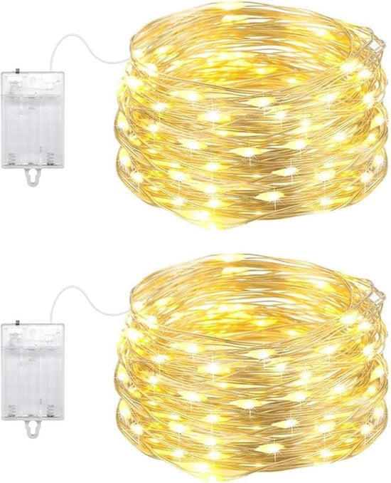 Fili di luce a batterie 50 led - interno esterno - 5 m filo argentato - decorazione di luce caldo bianco