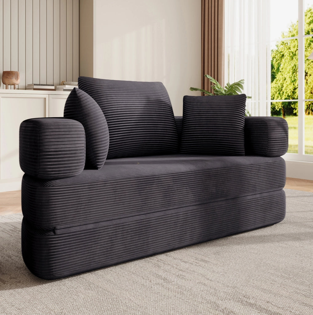 Divano letto pieghevole multifunzione 173 x 176 cm in cordino nero, con 3 cuscini