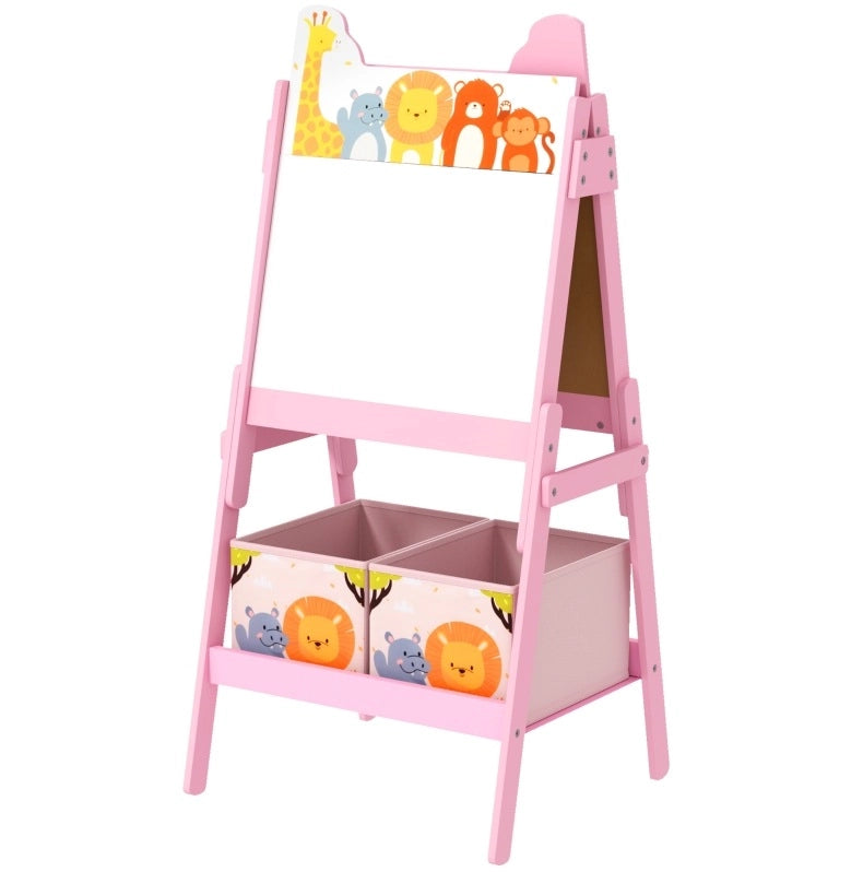 Cavalletto per bambini ULEVR 49x53,5x113 cm con lavagna e lavagna bianca, 2 contenitori, rosa