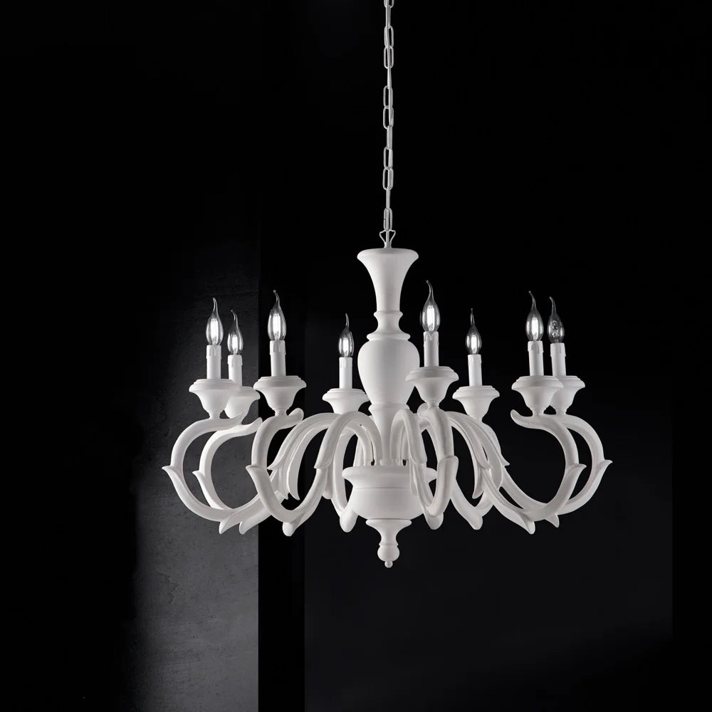 Lampadario Shabby Chic Fiorenza Legno Bianco 8 Luci E14