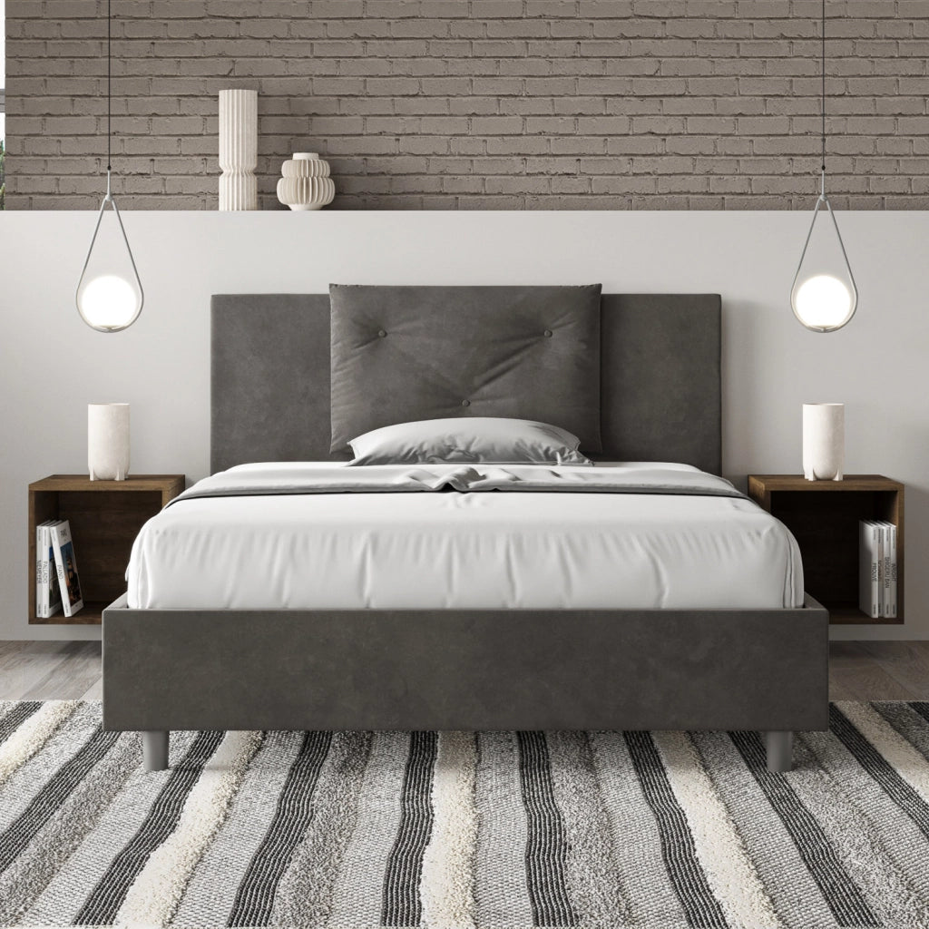 BS COM Letto matrimoniale francese contenitore imbottito 140x190 microfibra grigio
