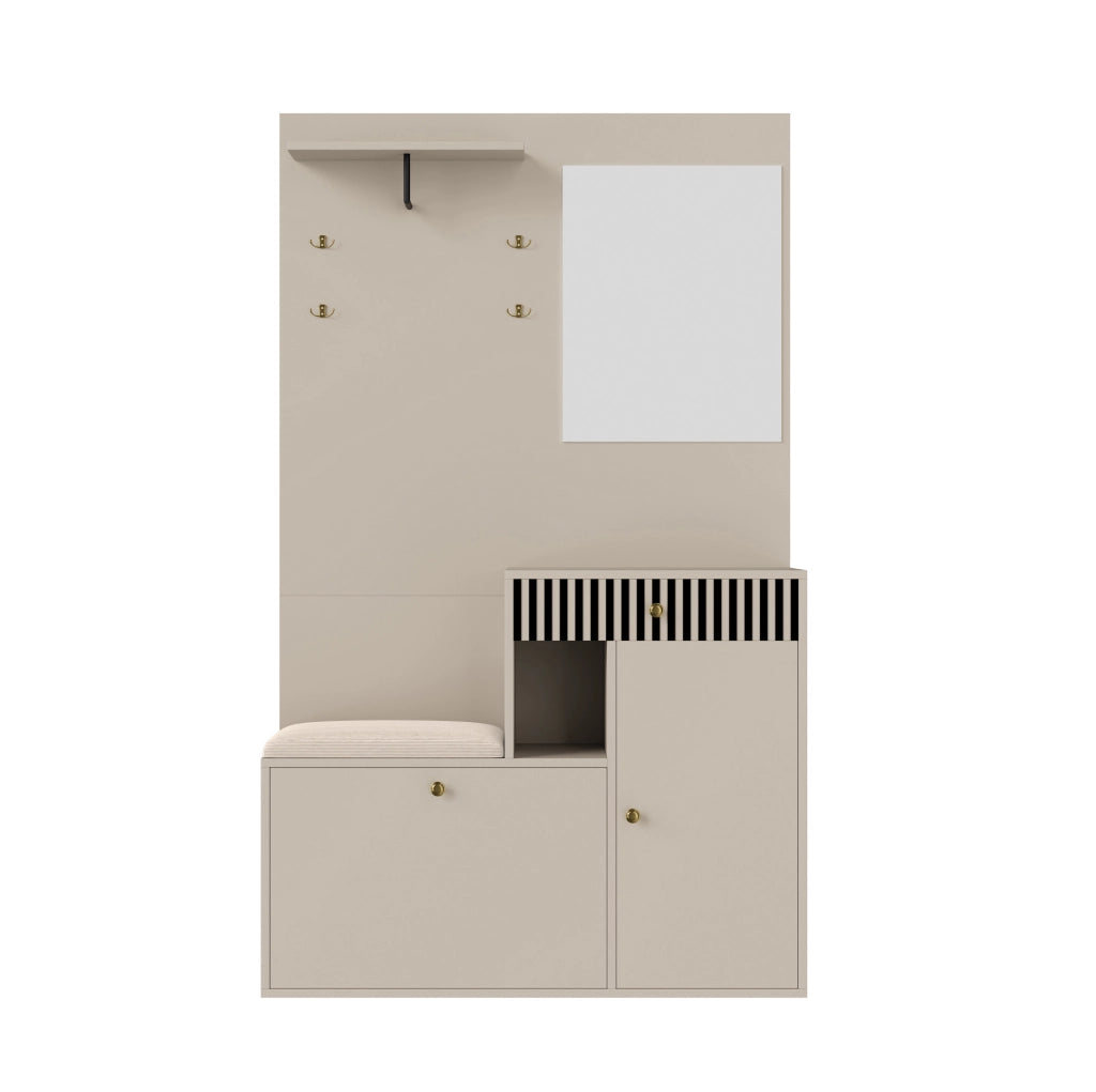 Mobile ingresso con specchio, seduta e scarpiera in MDF