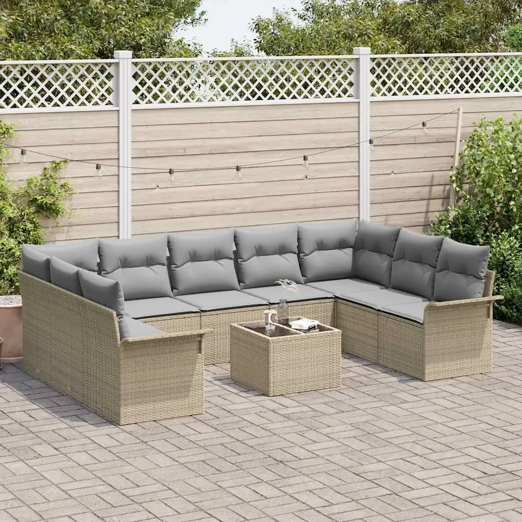 Set Divano da Giardino con archiviazione 10 pcs Nero polyrattan