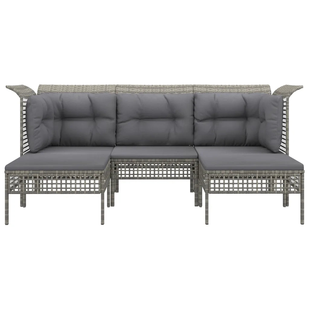 Set Divani da Giardino 5 pz con Cuscini in Polyrattan Grigio 319664
