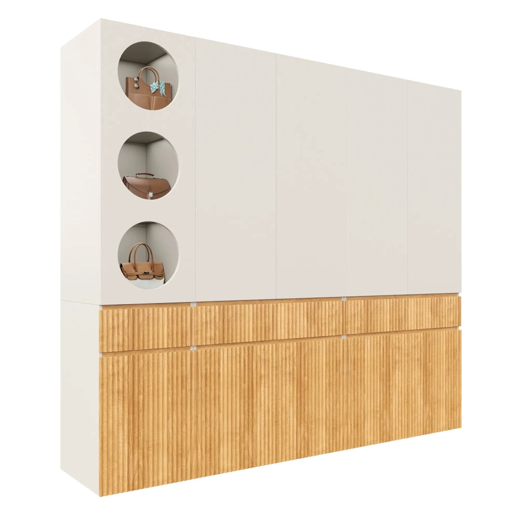 Armadio 10 ante, 225x50x200 cm, 2 appendini e 3 cassetti, rovere chiaro, moderno per camera, corridoio, cameretta o ufficio
