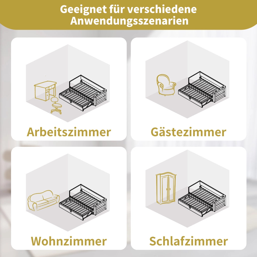 Daybed Imbottito 90x200 cm con Letto Estraibile; USB/Type-C e Portabicchieri; Tessuto Lino-Cotone Beige