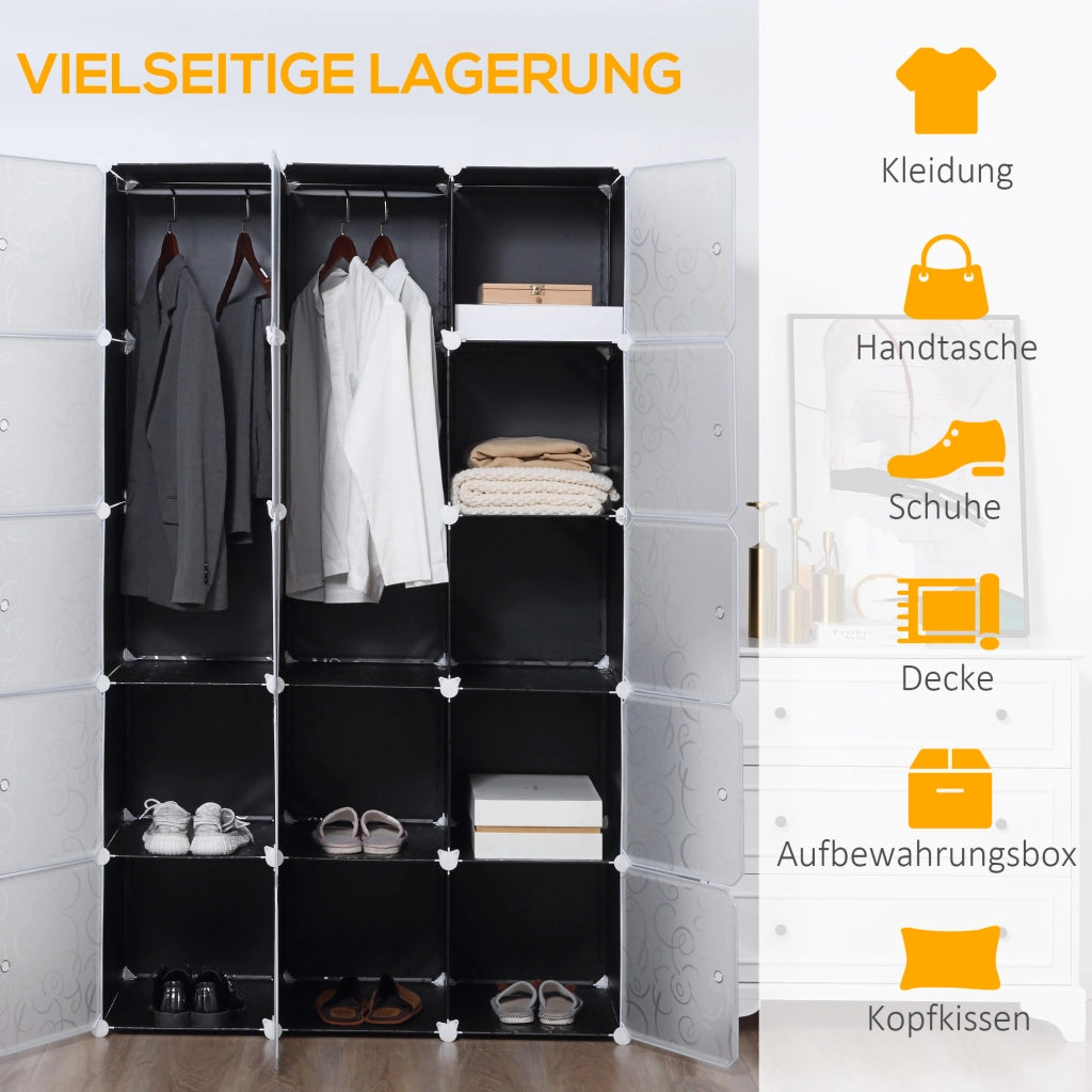 Armadio modulare 111x47x183 cm con 2 barre appendiabiti; plastica e metallo; nero