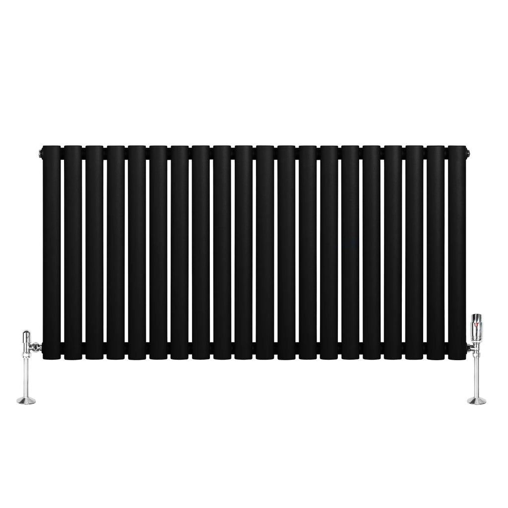Radiatore Orizzontale Ovale 600x1200mm Nero con Valvole TRV