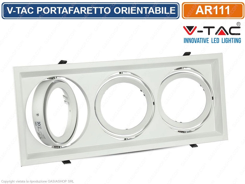 V-TAC VT-7223 PORTAFARETTO TRIPLO ORIENTABILE DA INCASSO PER LAMPADINE AR111 - SKU 3577