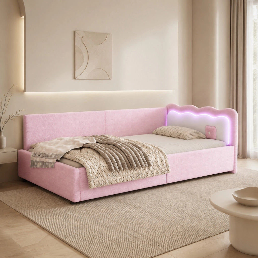 Letto da giorno con illuminazione LED ambientale; 90x200 cm; rosa