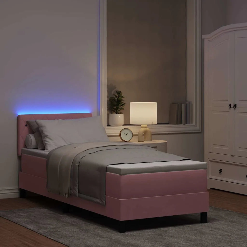 Letto a Sorgente LED con materasso Rosa 80 x 200 cm Velluto