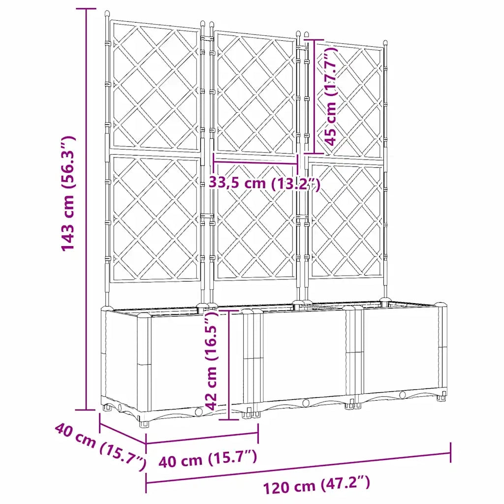 Fioriere | Cassetta per fiori | Vaso da giardino 3 pz Nero 120 x 40 x 143 cm Plastica
