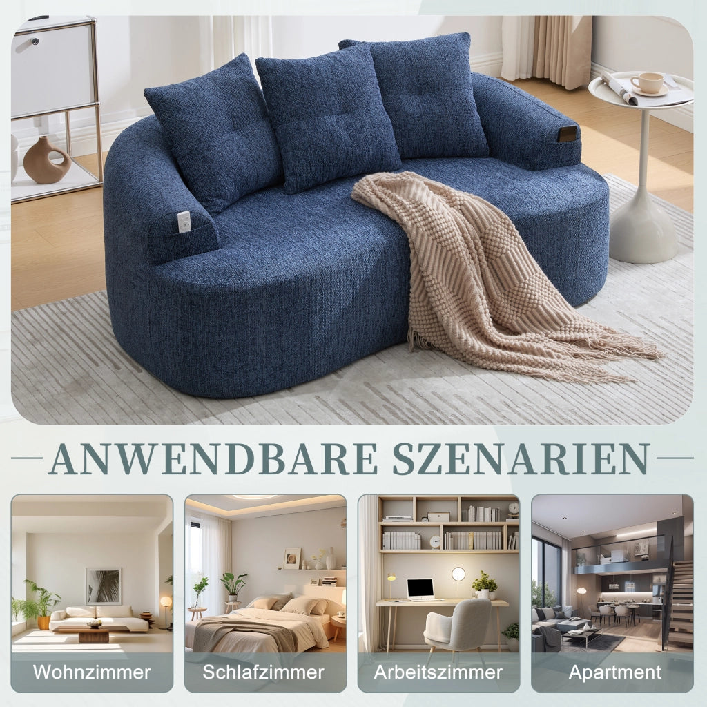 Divano lineare 2 posti - con cuscini spessi e seduta profonda - in chenille blu