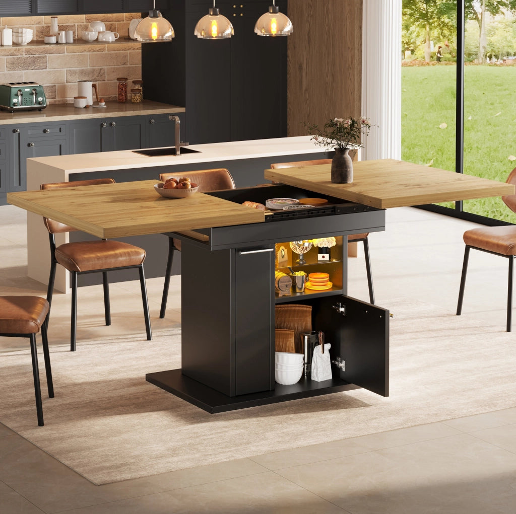 Tavolo da pranzo allungabile 110-140x80 cm con contenitore e LED multicolore nero HOMVRA