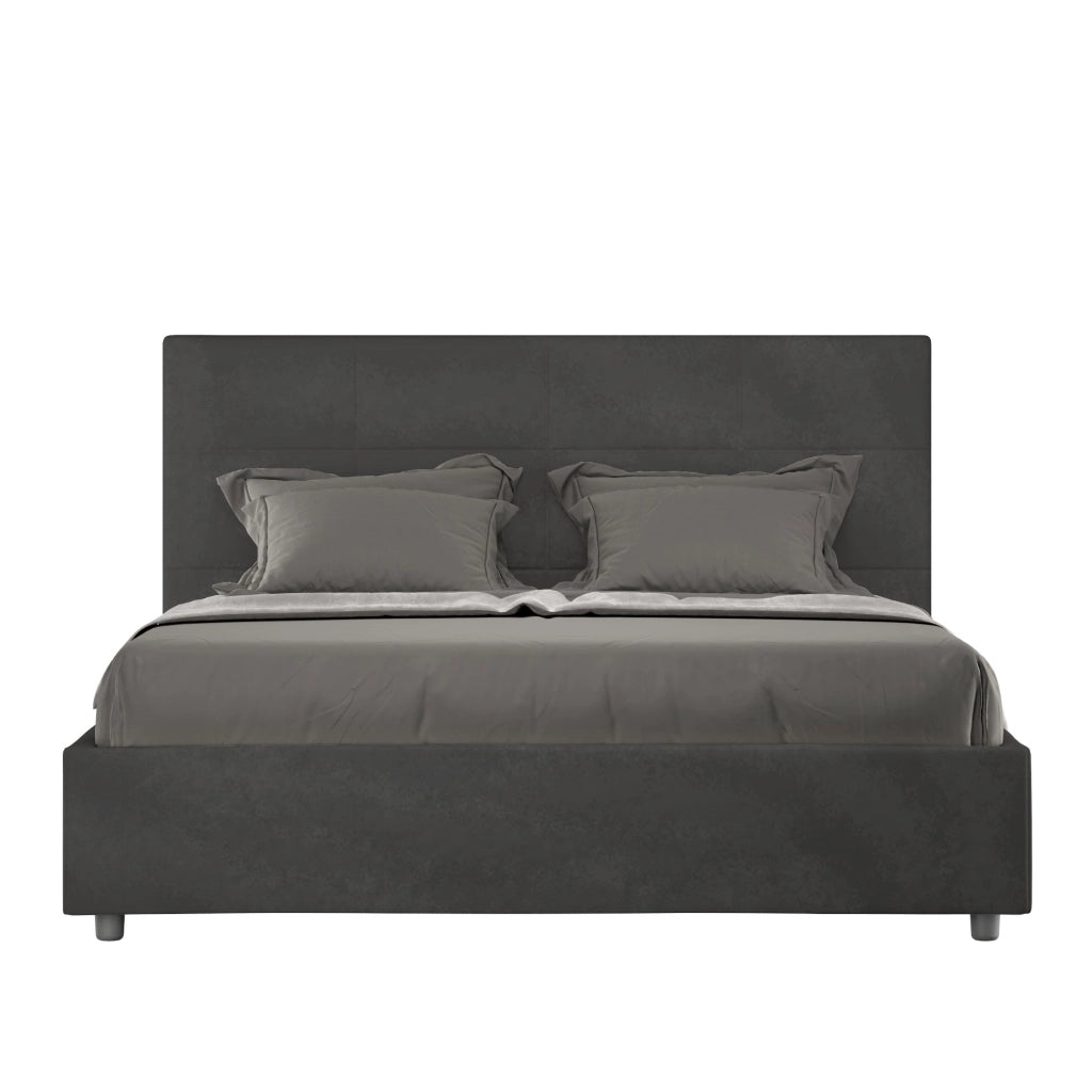 BS COM Letto matrimoniale senza rete imbottito 160x200 microfibra grigio