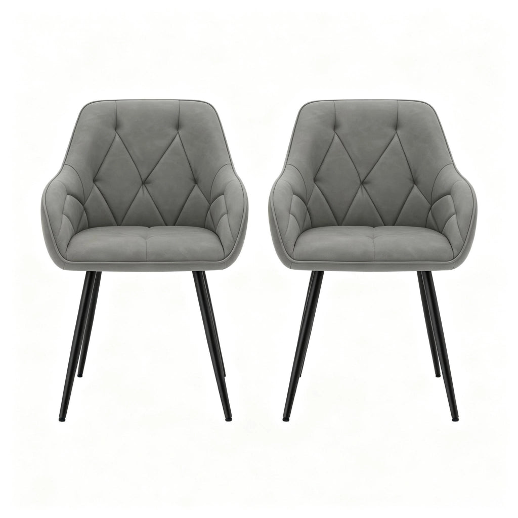 Set di 2 sedie da pranzo ergonomiche - in pelle sintetica e metallo - grigio scuro