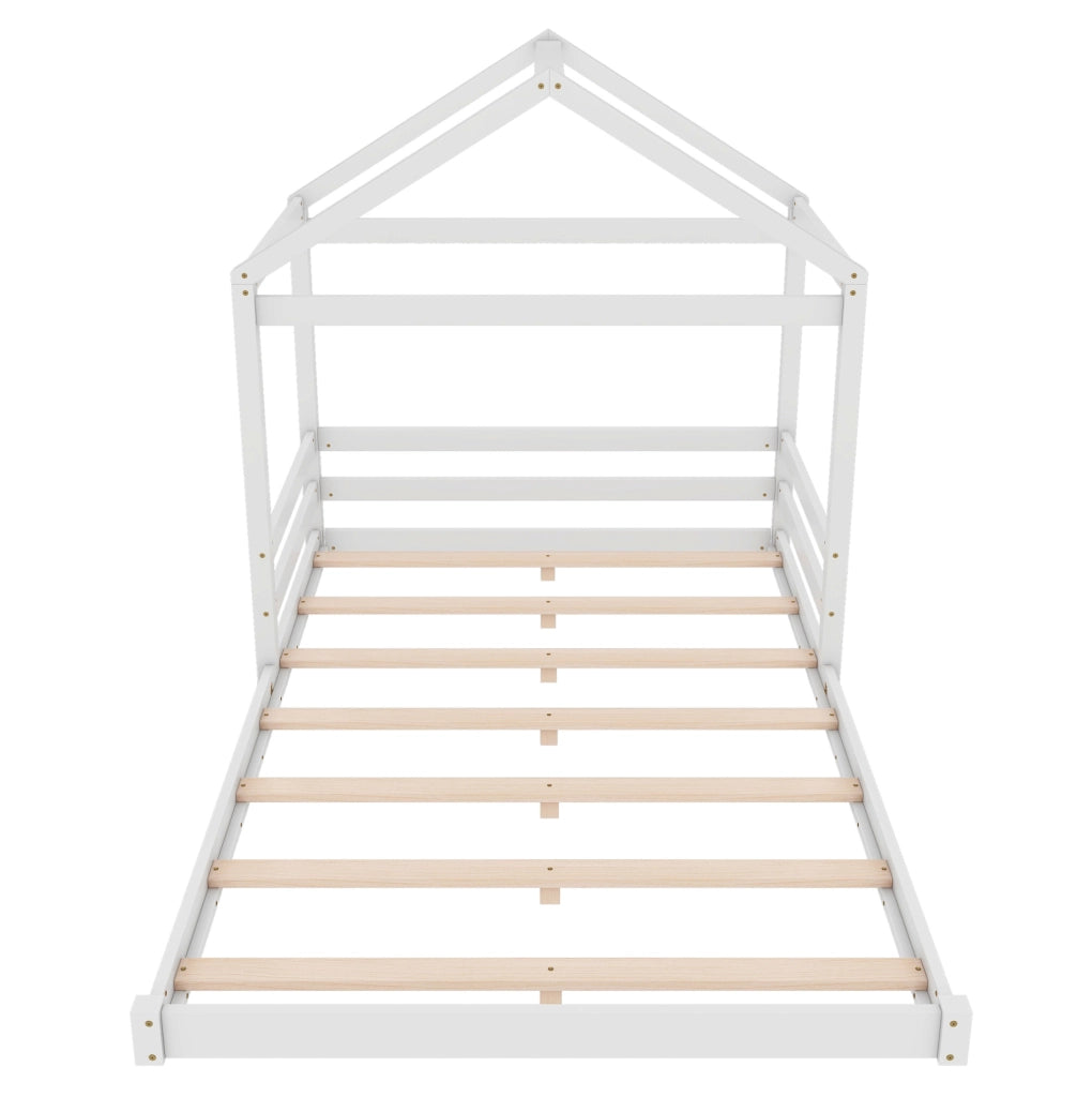 LETTO a casetta 140x200 cm in legno di pino e MDF bianco