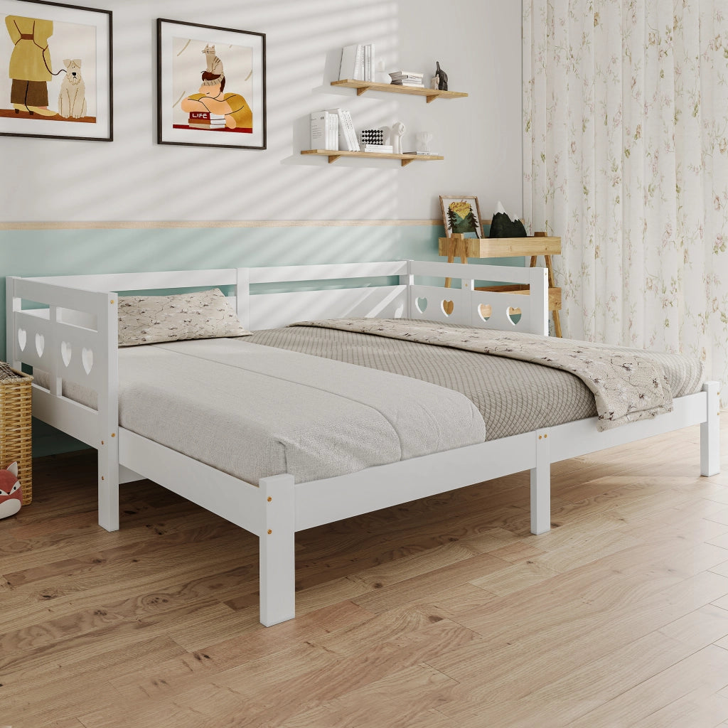 Divano letto estensibile 90 × 200 cm con seconda superficie letto in legno bianco a forma di cuore