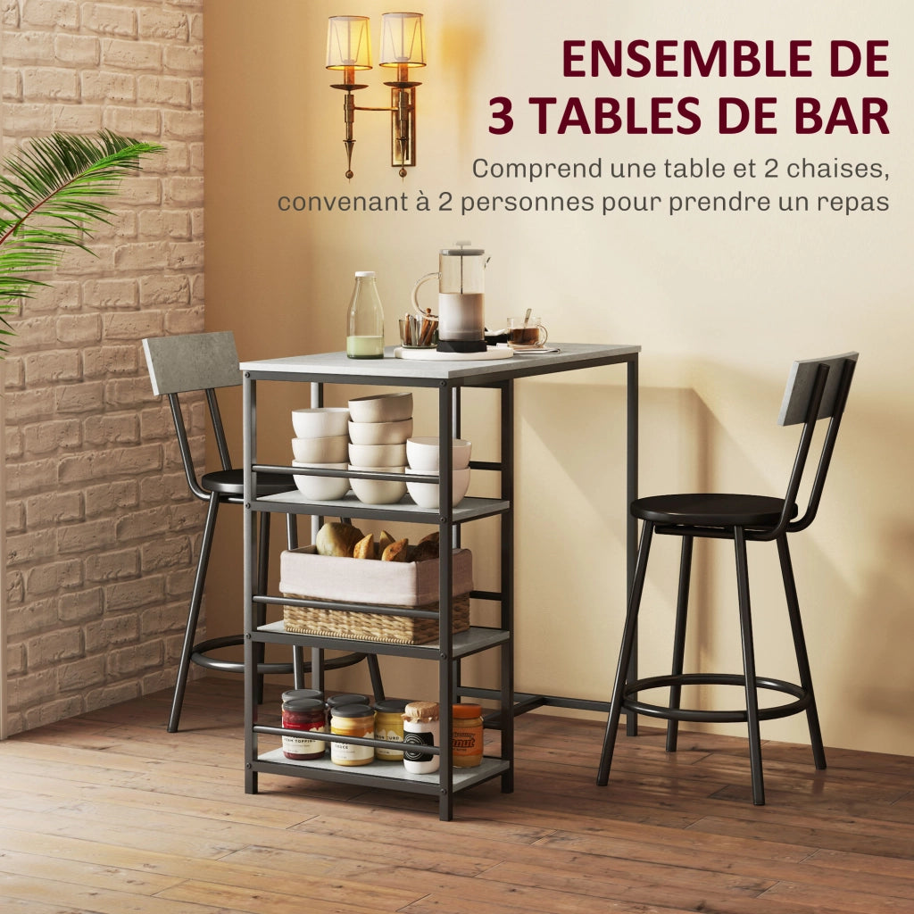 Set tavolo da bar con 2 sgabelli e ripiani ¨C Xylo ¨C grigio e nero