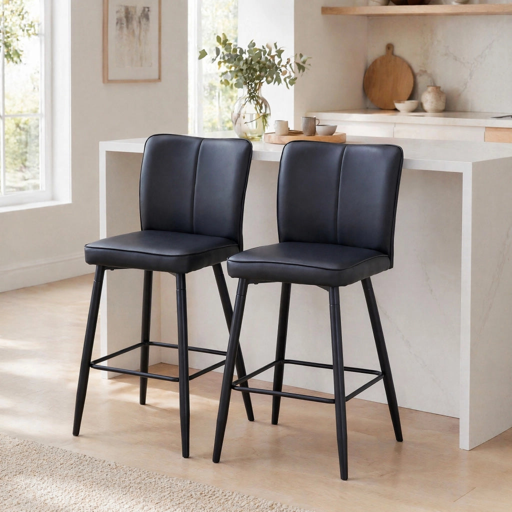 Set di 2 sgabelli da bar neri in PU con schienale ergonomico, struttura in metallo e altezza 101 cm