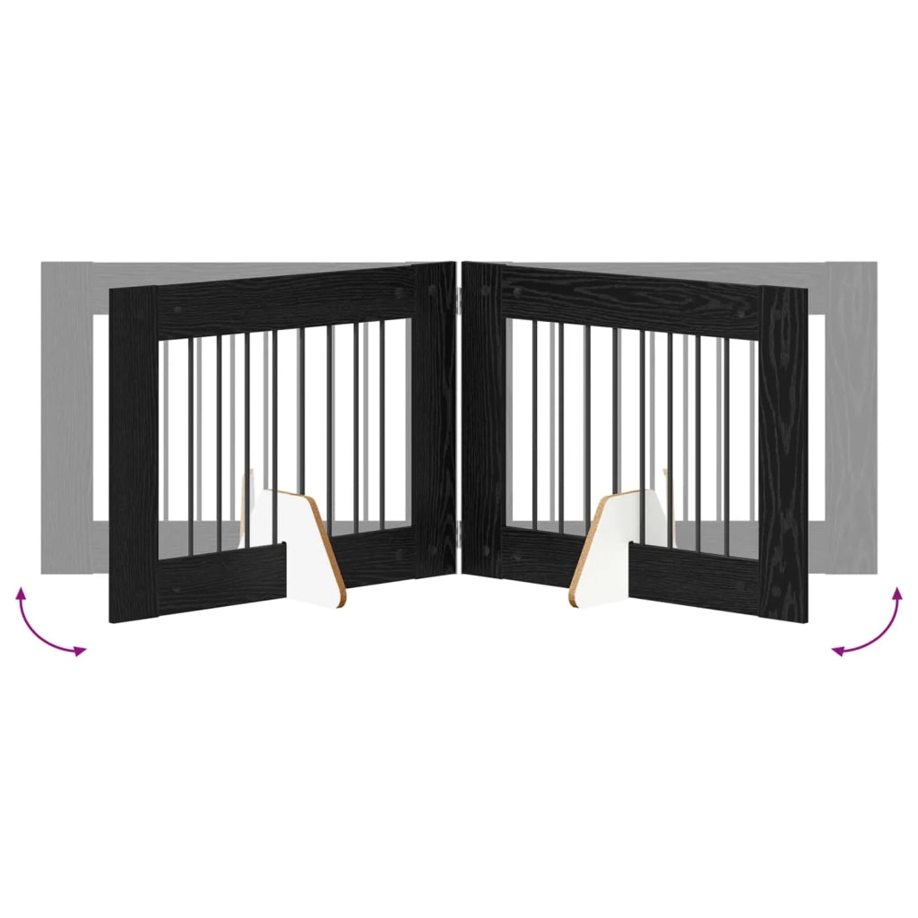 Cancello per cani pieghevole con supporti 6 pz Rovere Nero 892139