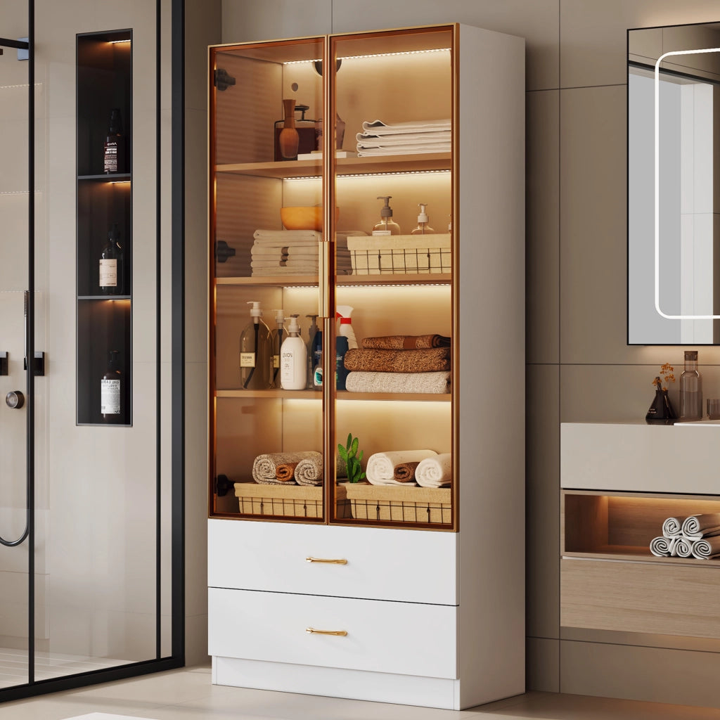 Mobile da bagno con vani aperti e ante; per bagno e studio; in MDF; bianco