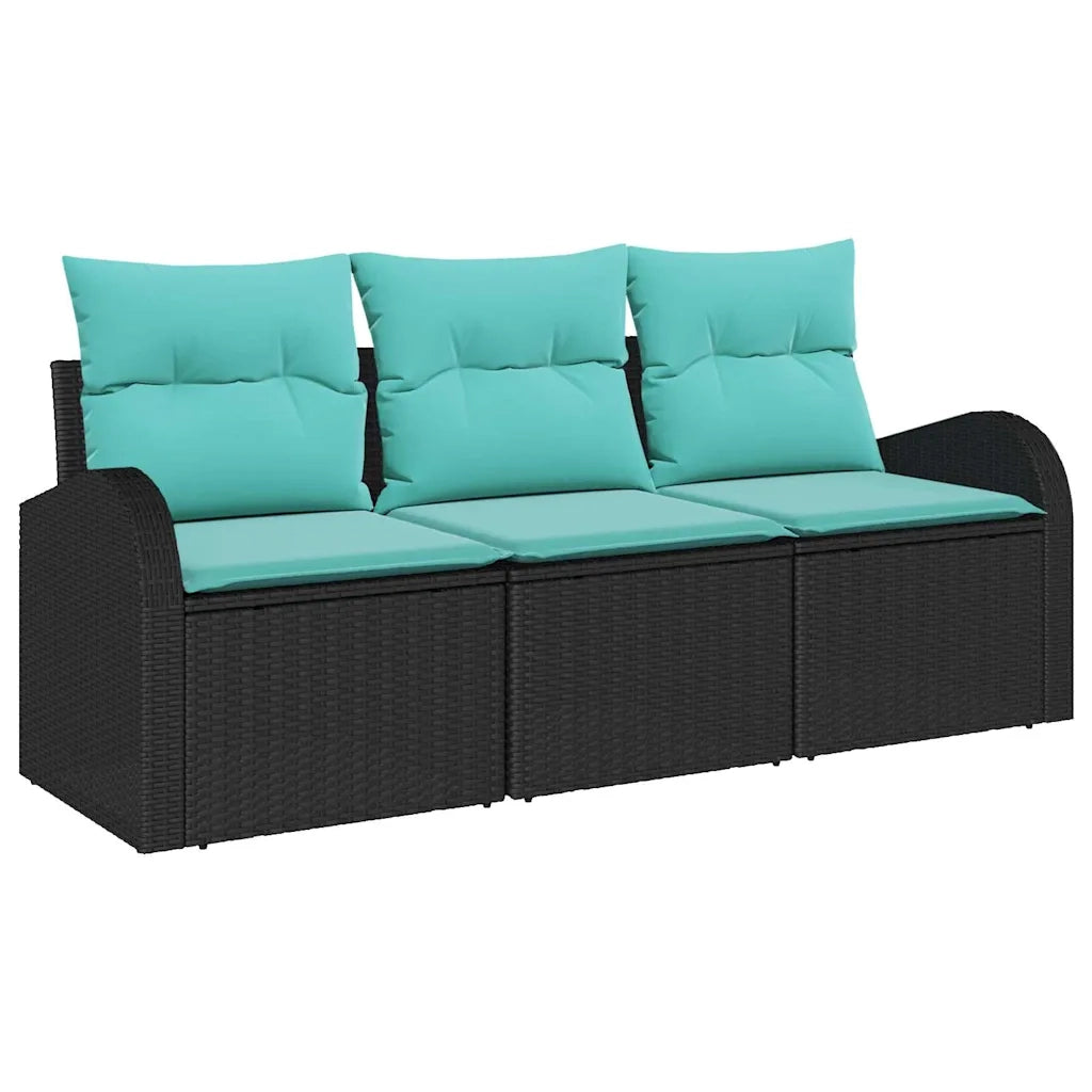 Set Divano da Giardino 3 pcs Nero e turchese Poly Rattan 3354575