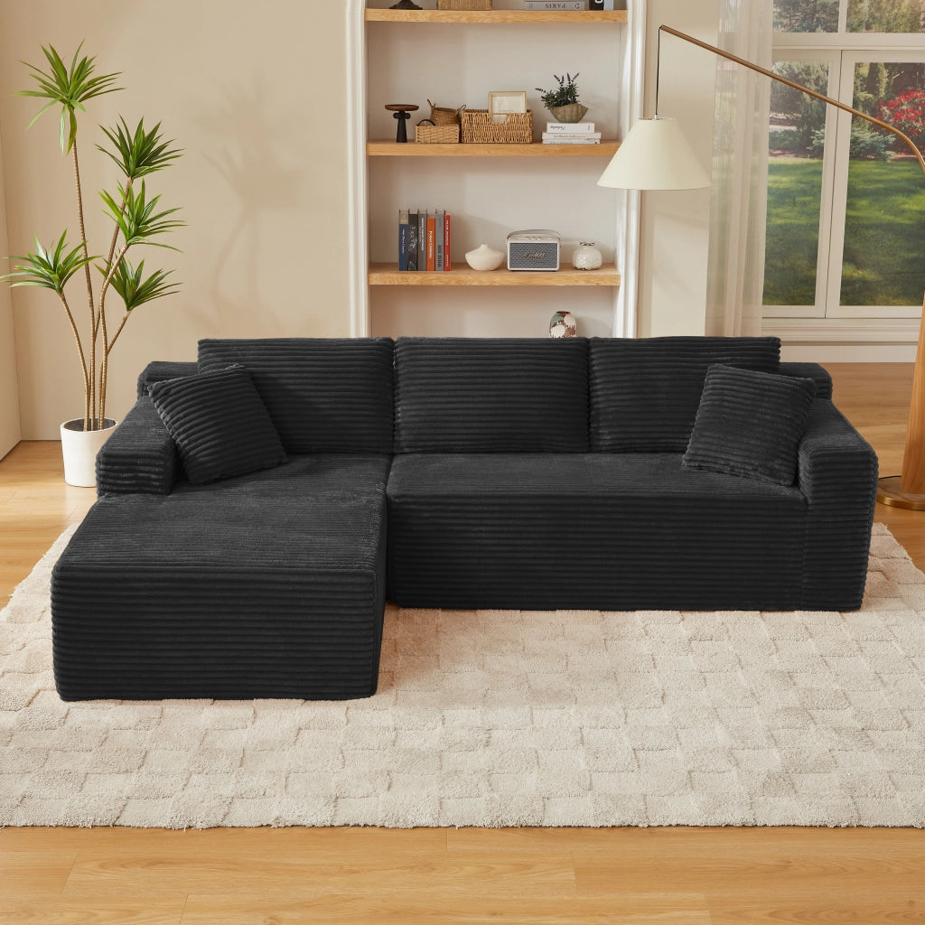 Divano modulare ad angolo nero in schiuma memory con molle e chaise longue ampia