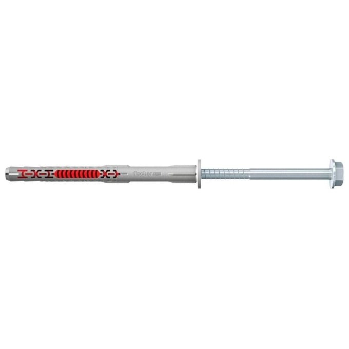 Fischer 562168 DuoXpand Tassello prolungato bimateriale 10x100 mm con vite premontata a testa esagonale flangiata e impronta Torx TX40 colore Grigio-Rosso